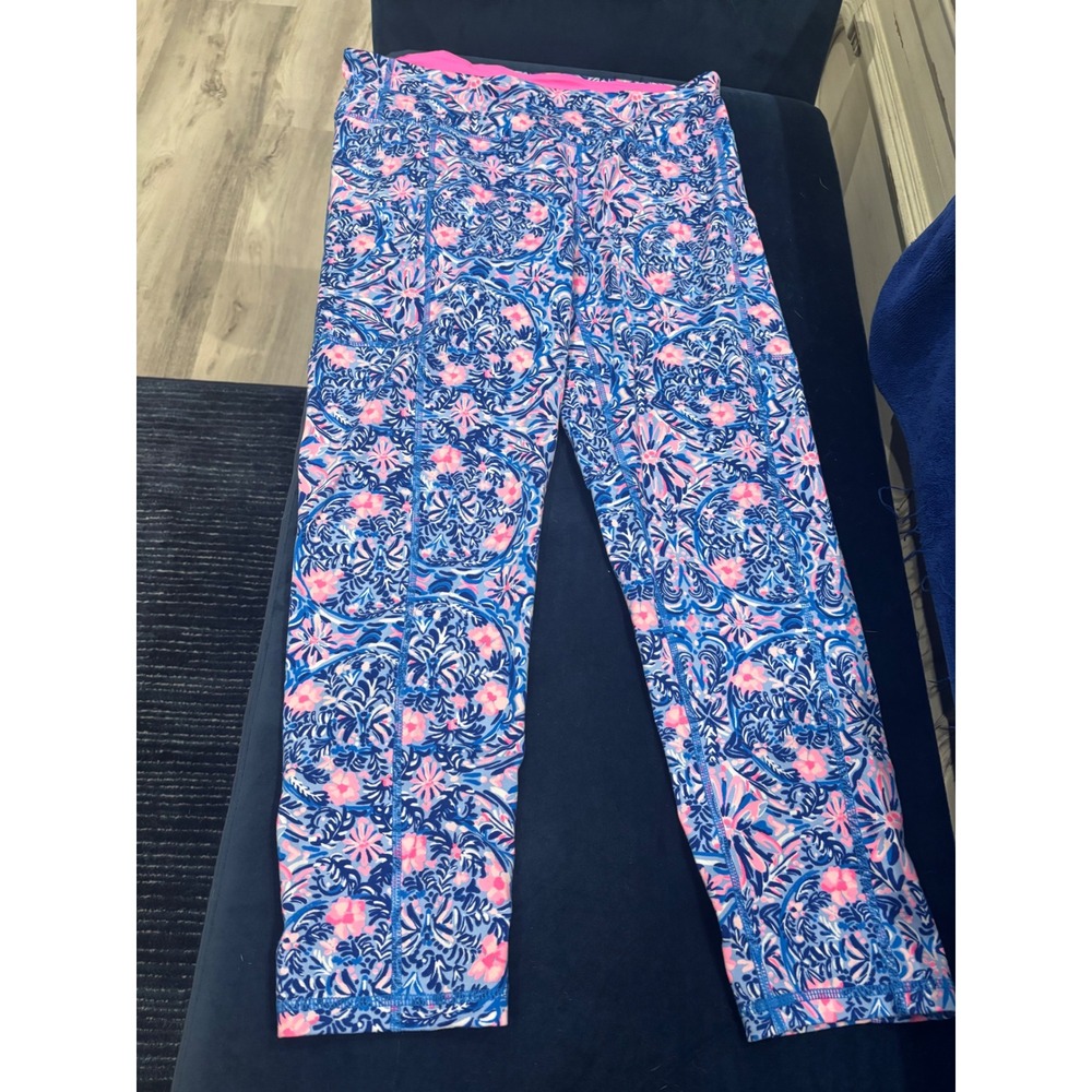 Lilly Pulitzer Luxletic Floral Print Side Pocket Leggings Blue Pink Large